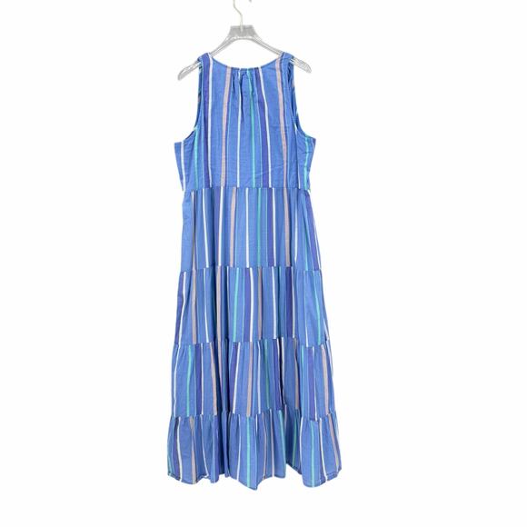 Destination 365 QVC Blue Stripe Tiered Sleeveless Breezy Cotton Maxi Dress - Picture 9 of 11